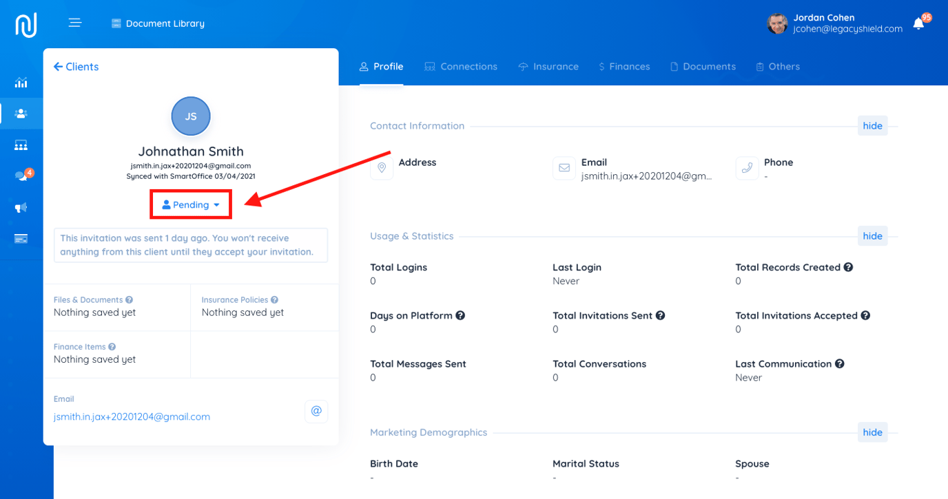 Resend Invitation to a Pending Contact